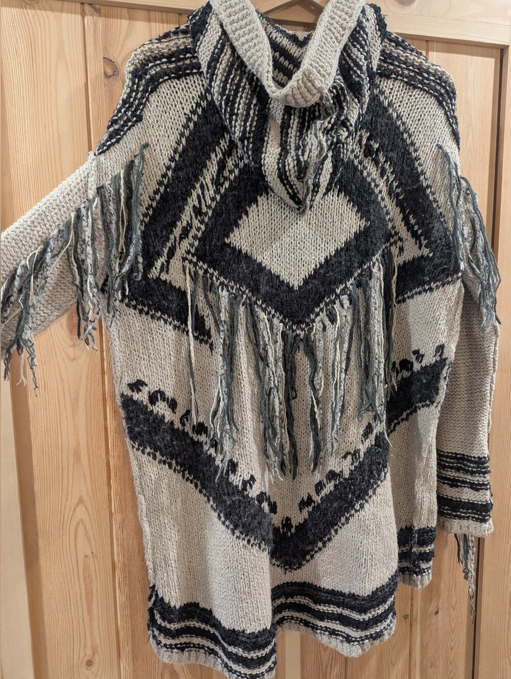Free People Hooded Zip Cardigan in Beige and Black - Picture 7 of 10